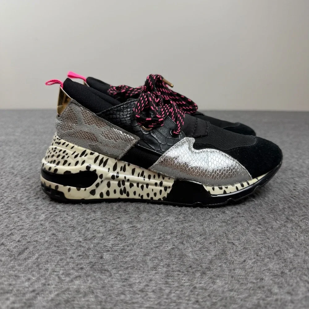 Steve Madden Sneakers Women's 38 Black Silver Animal Print Chunky Platform Shoes